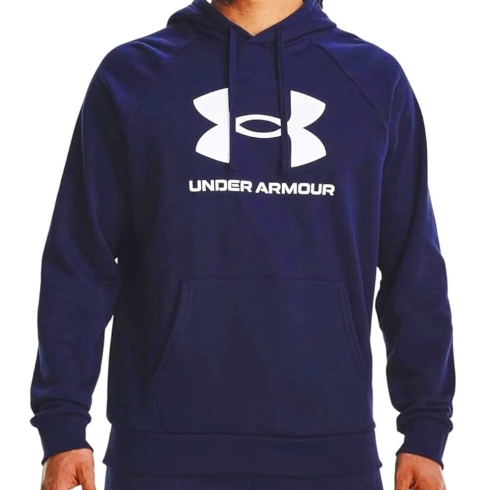 Brand New Under Armour Men's Rival Fleece Big Logo Hoodie Sweatshirt Black/White